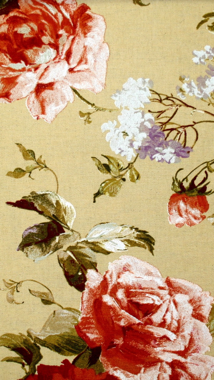 Textil Floral Blanco Rojo y Verde. Wallpaper in 720x1280 Resolution