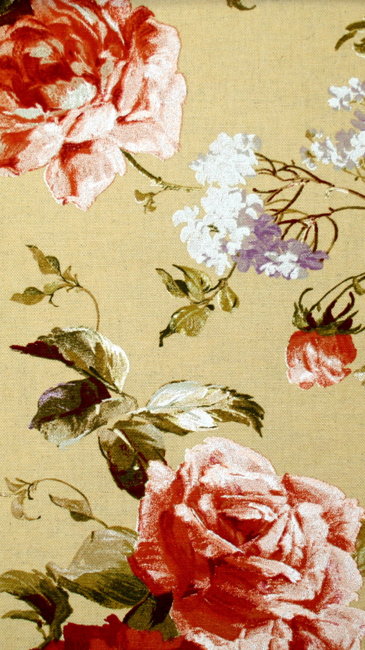 Textile Floral Blanc Rouge et Vert. Wallpaper in 750x1334 Resolution