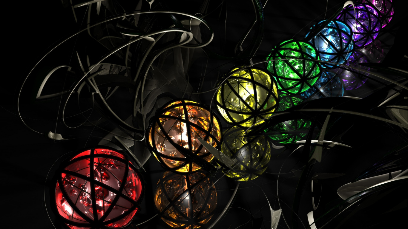 Grün Gelber Und Roter Ball Auf Schwarzem Draht. Wallpaper in 1366x768 Resolution