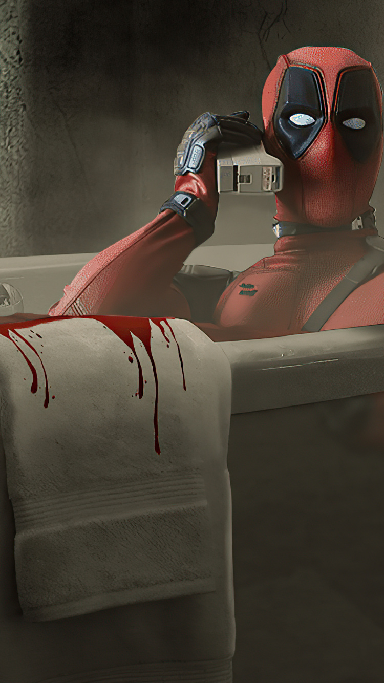 Deadpool, Brillen, Carmine, Brust, Kostüm. Wallpaper in 750x1334 Resolution