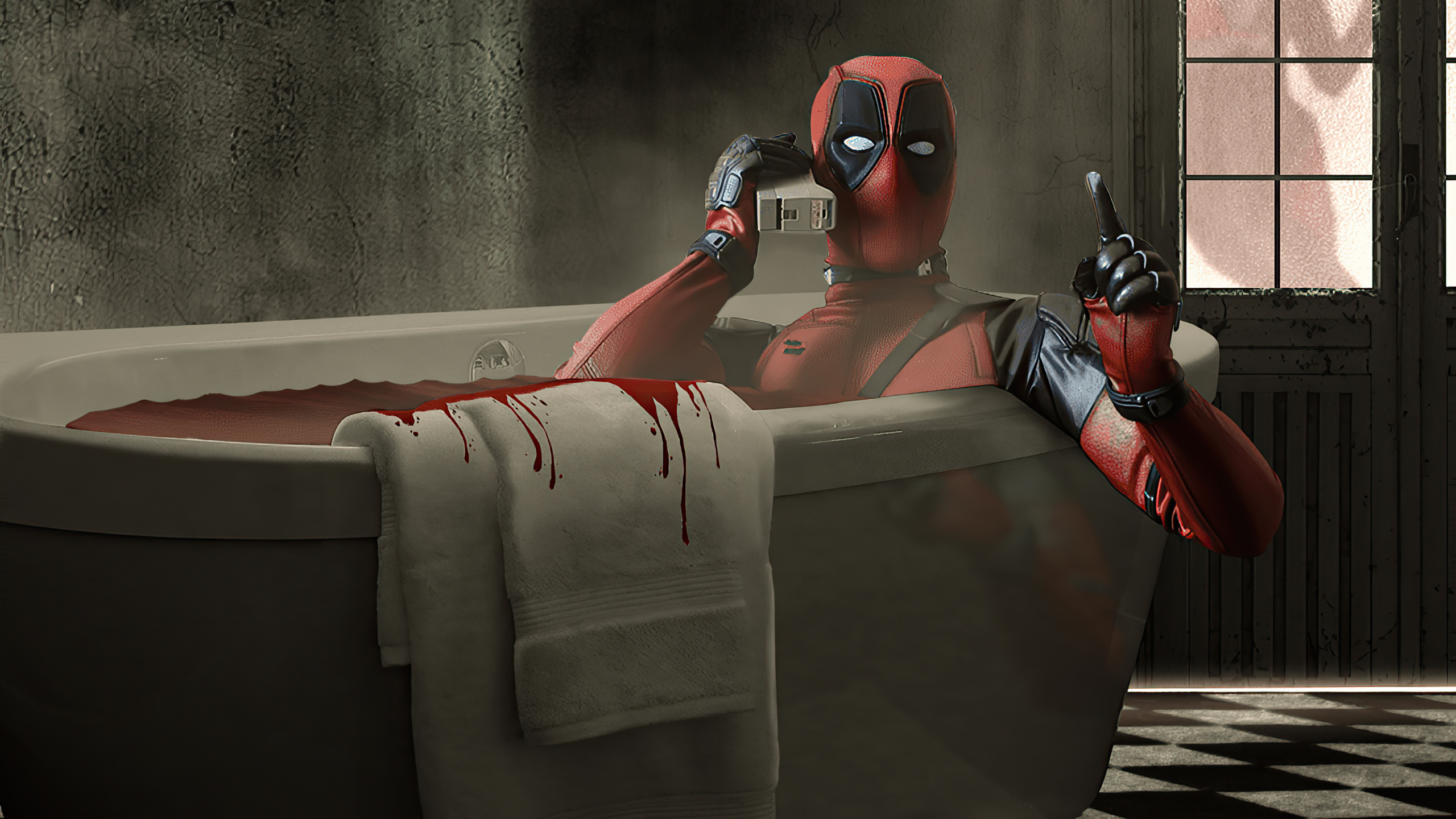 Deadpool, Eyewear, Carmine, Chest, Costume. Wallpaper in 2560x1440 Resolution