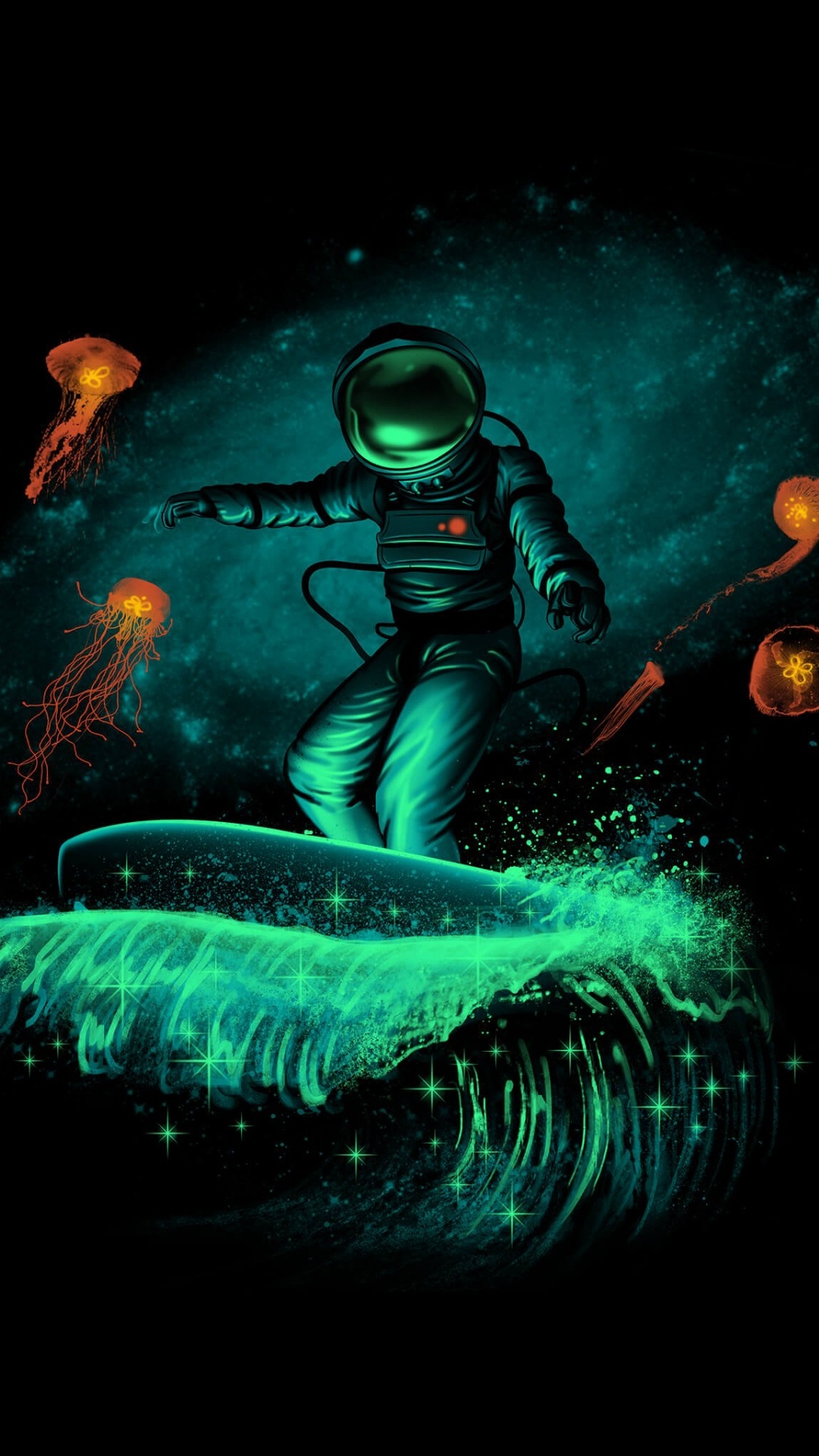 Espacio de Surf, Surf, Astronauta, Arte, el Buceo. Wallpaper in 1080x1920 Resolution