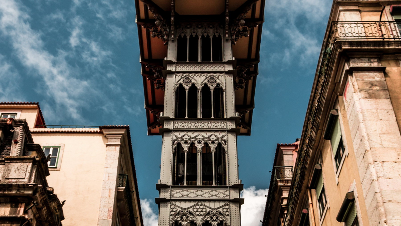 Santa Justa Lift, Schöner Heiliger, s Jorge Schloss, Auslauf Aufzug, Innenstadt Von Lissabon. Wallpaper in 1280x720 Resolution