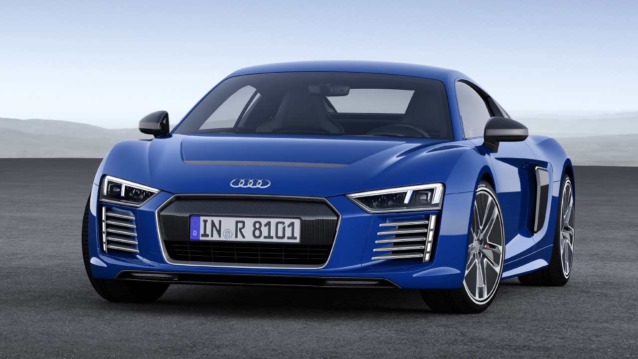 Audi r 8 Azul Sobre Fondo Gris. Wallpaper in 1280x720 Resolution