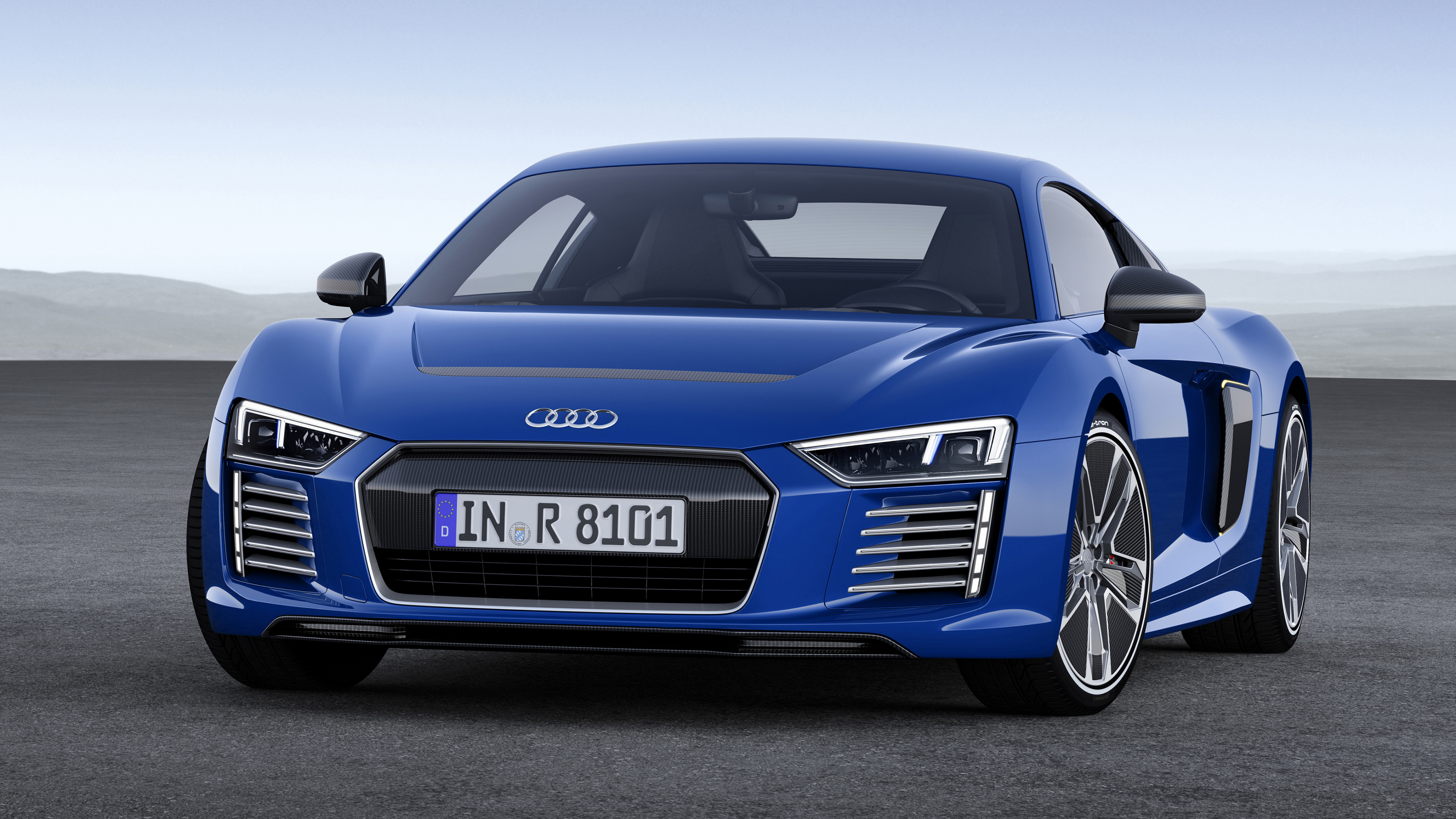 Audi r 8 Azul Sobre Fondo Gris. Wallpaper in 3840x2160 Resolution