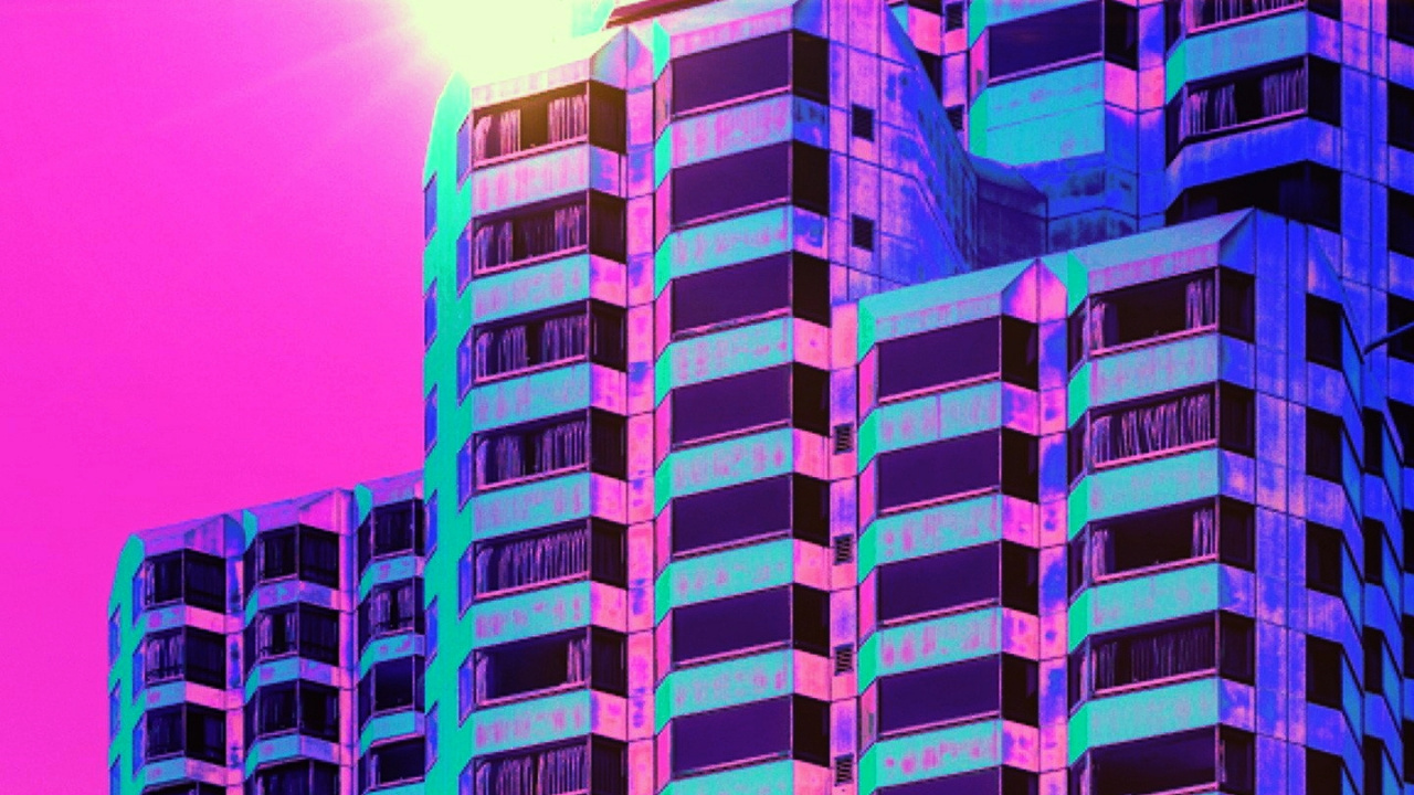 Vaporwave, Azul, Morado, Fachada, Magenta. Wallpaper in 1280x720 Resolution