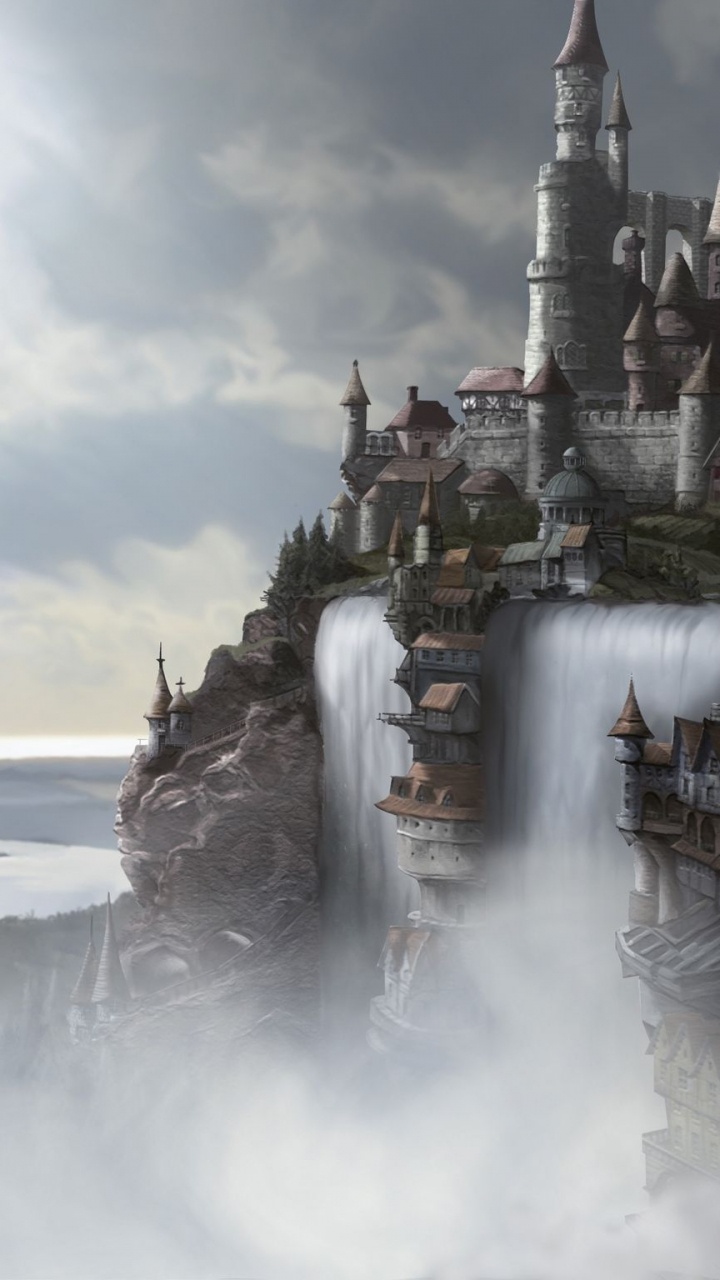 Burg Auf Felsformation in Der Nähe Von Gewässern. Wallpaper in 720x1280 Resolution