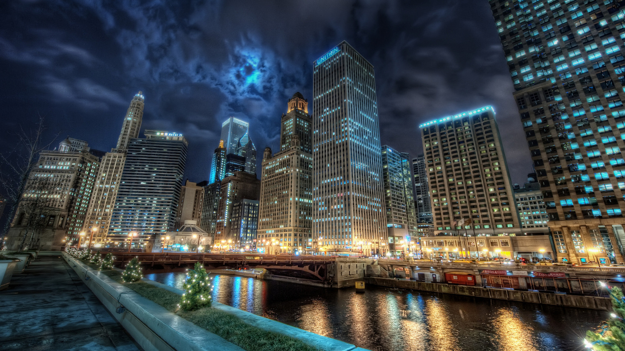 Skyline Der Stadt Bei Nacht Night. Wallpaper in 1280x720 Resolution