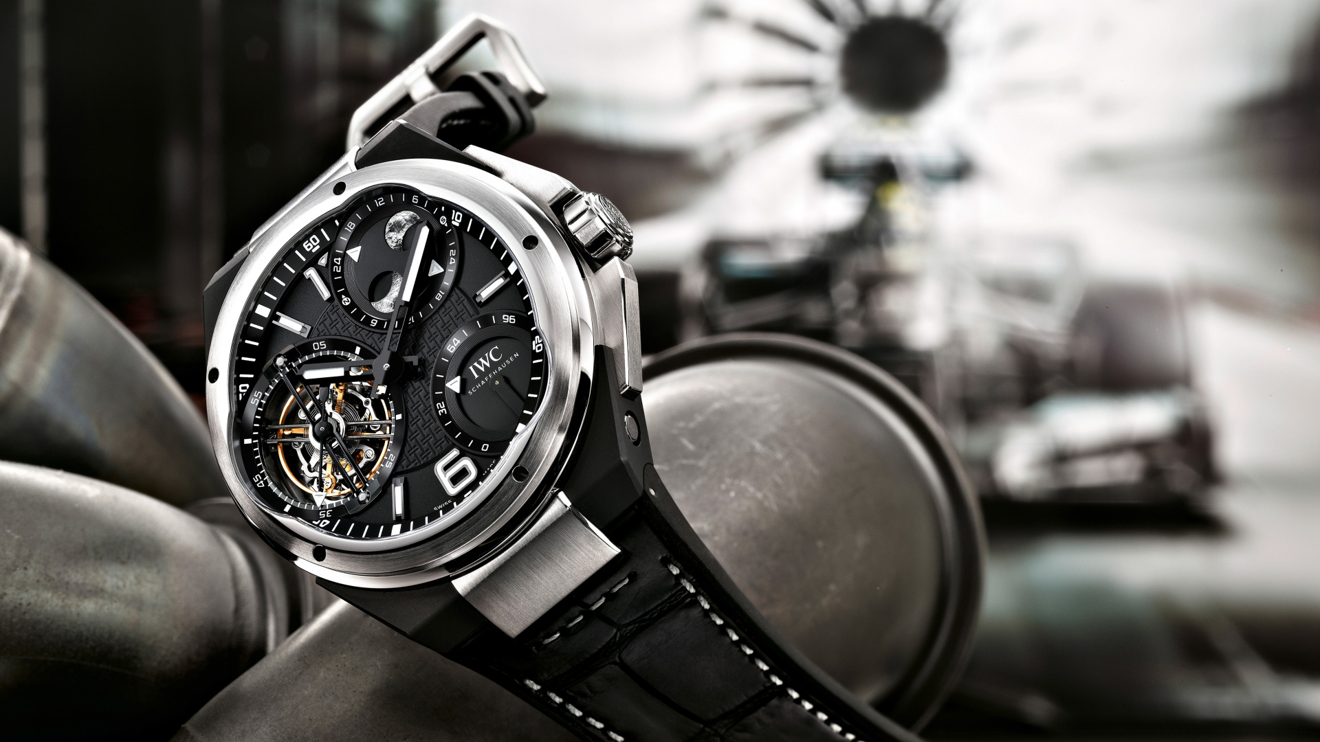 Silver and Black Chronograph Watch. Wallpaper in 1920x1080 Resolution