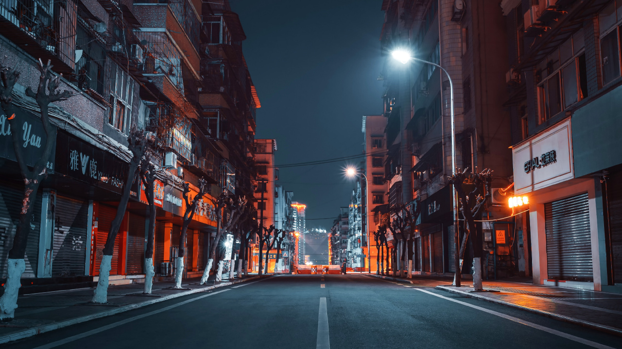 Road, Night, Street, Art, Building. Wallpaper in 1280x720 Resolution