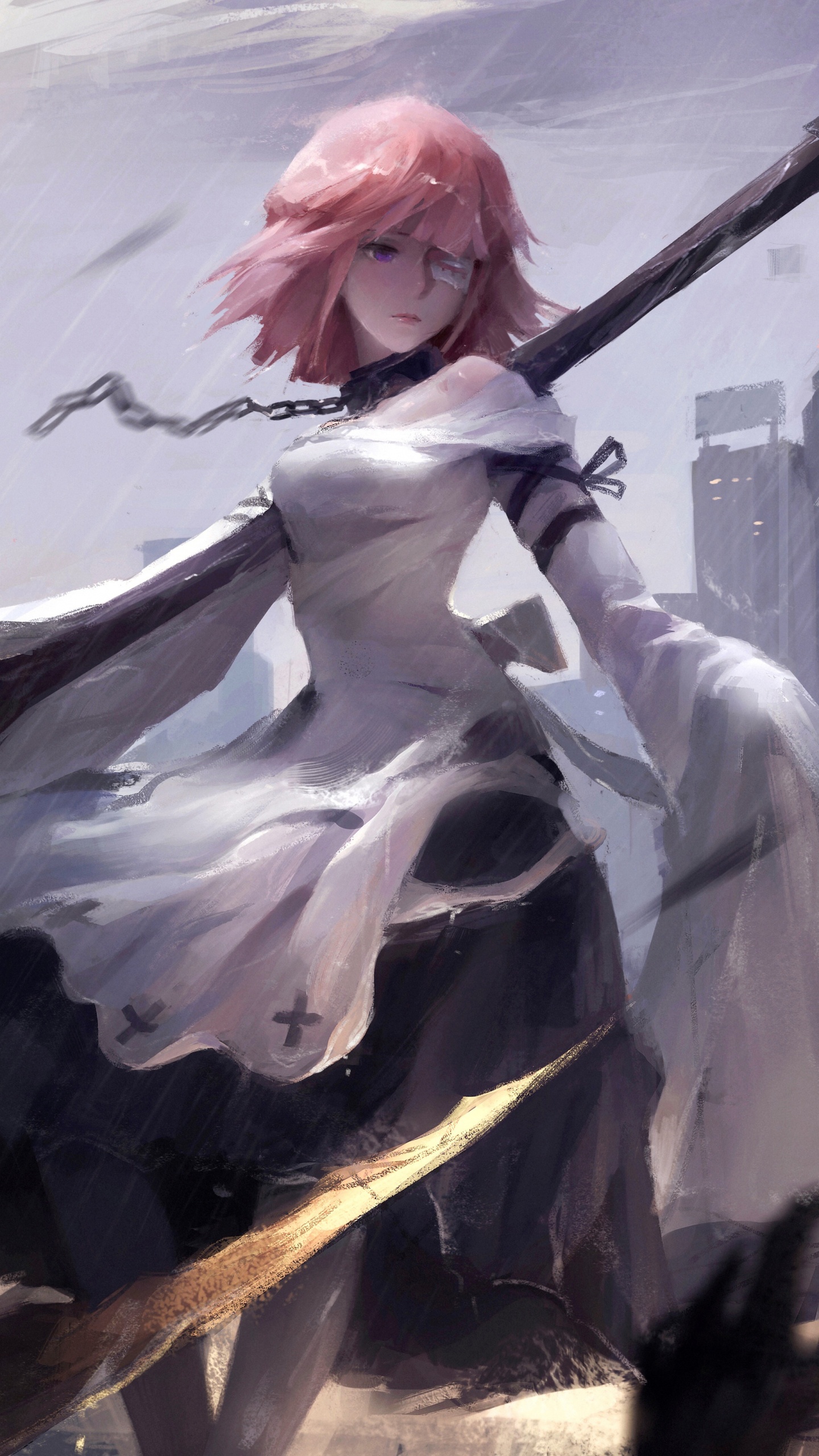 Mujer en Vestido Blanco Sosteniendo Paraguas Negro. Wallpaper in 1440x2560 Resolution