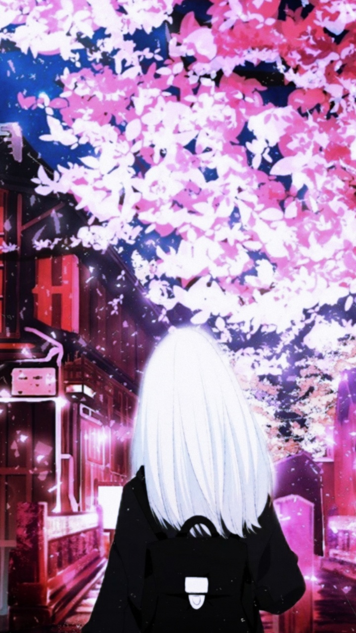 Anime, Cerezo, Morado, Blanco, Luz. Wallpaper in 720x1280 Resolution