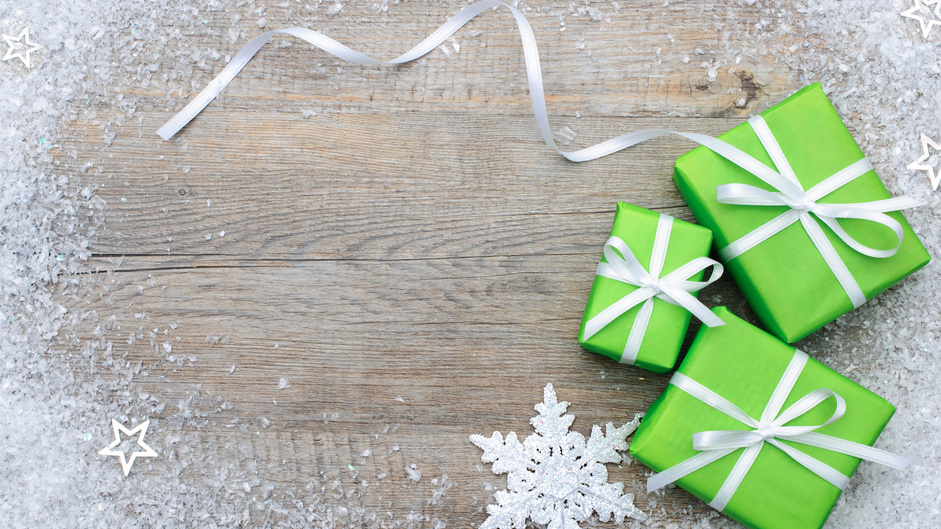 圣诞节礼物, 礼物, 圣诞节那天, 假日, 绿色的 壁纸 1366x768 允许