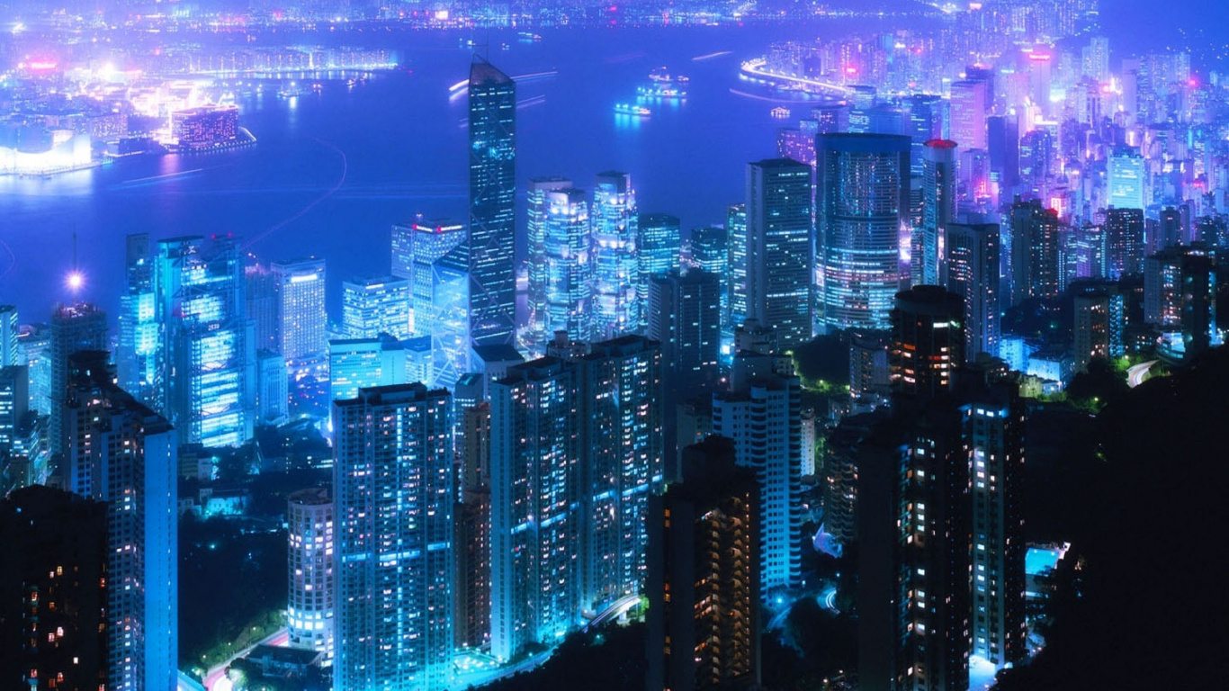 香港, 城市景观, 大都会, 城市, 天际线 壁纸 1366x768 允许
