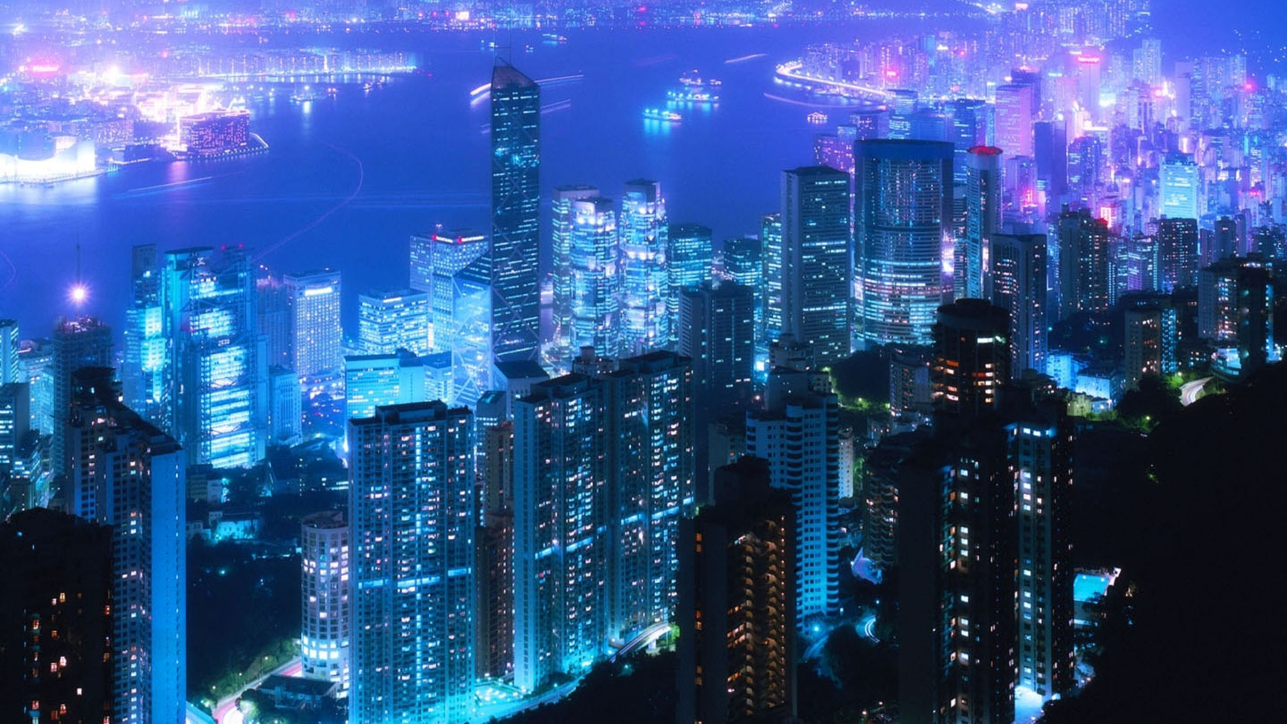 Horizonte de la Ciudad Durante la Noche. Wallpaper in 2560x1440 Resolution