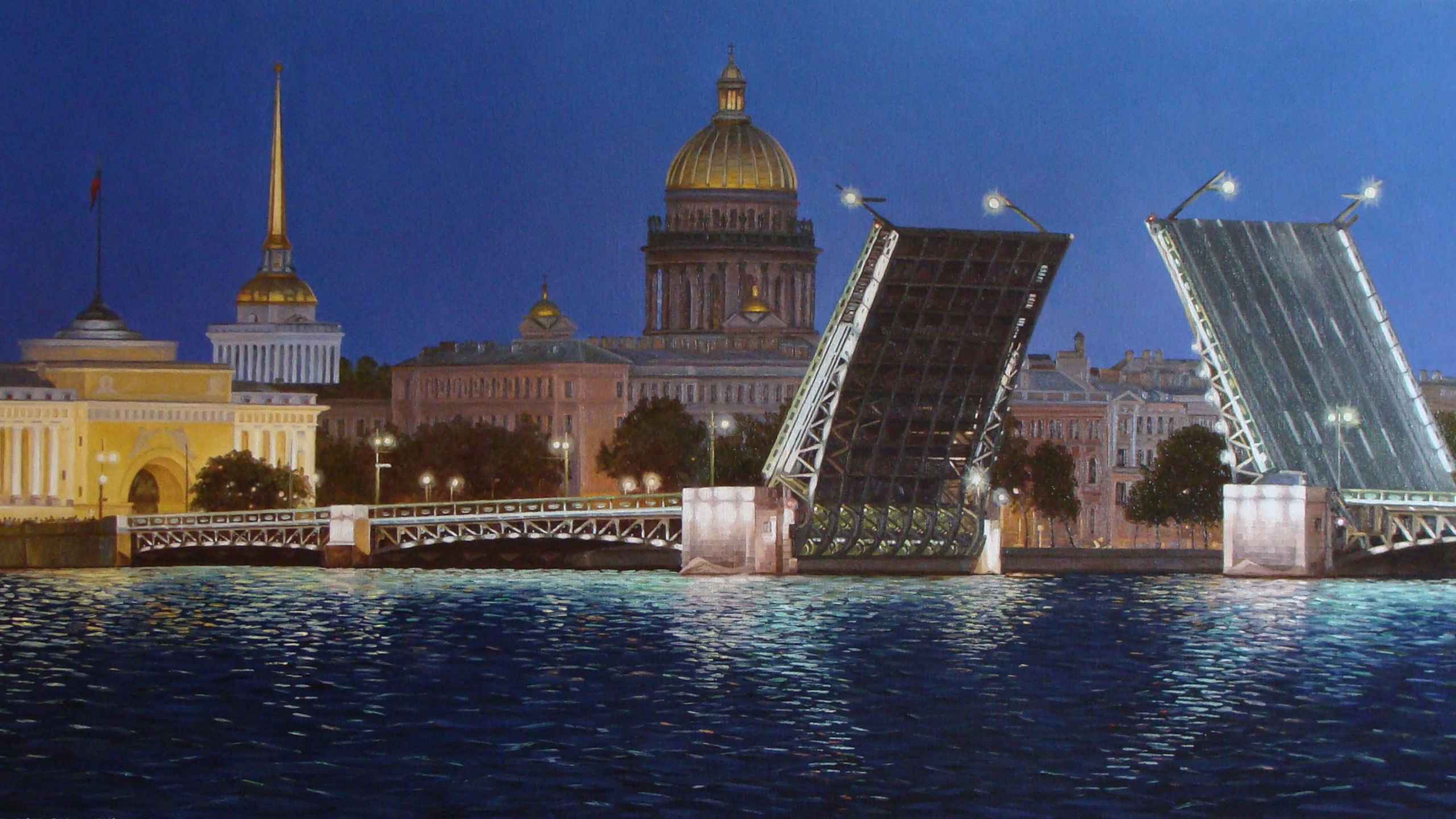 Bâtiment en Béton Marron et Blanc Près D'un Plan D'eau Pendant la Nuit. Wallpaper in 2560x1440 Resolution