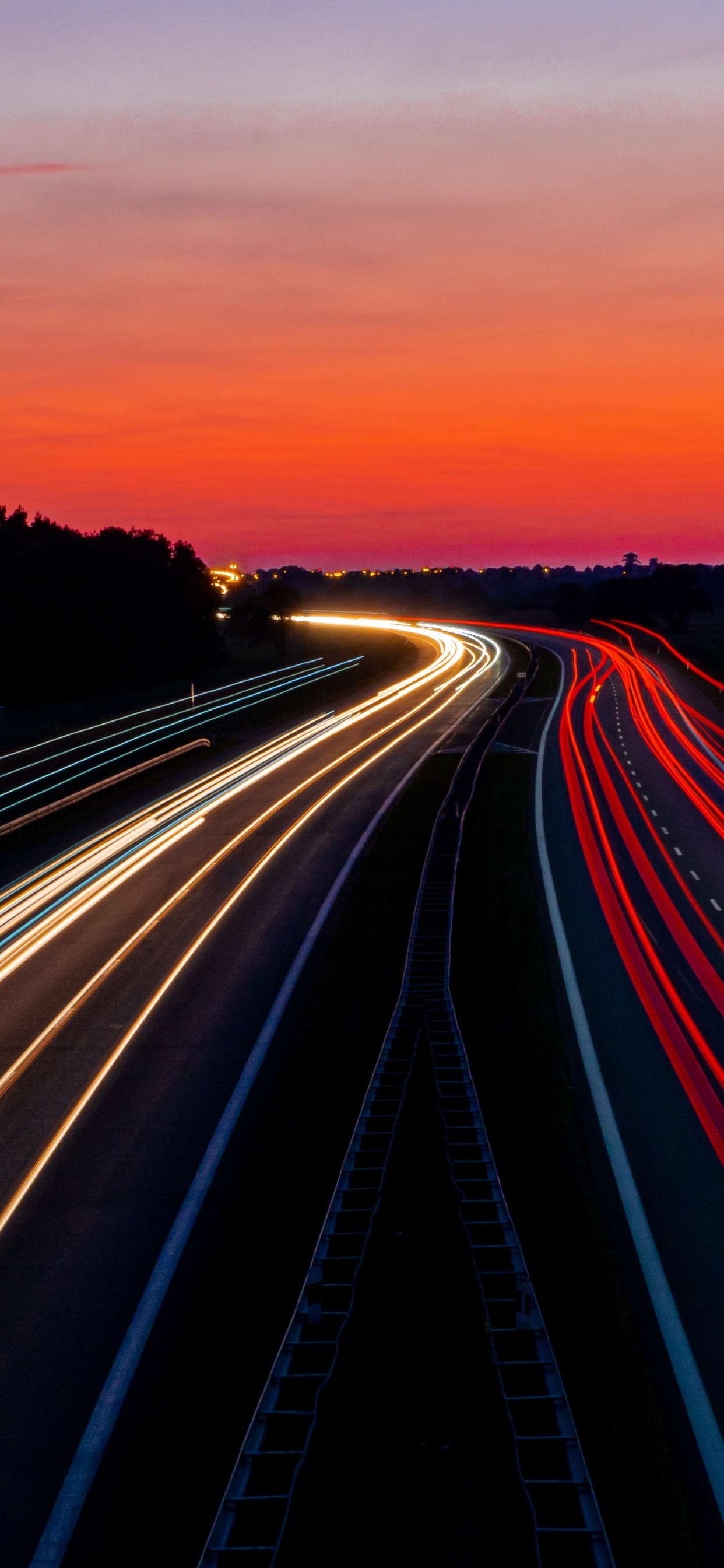 Carretera, Autopista, Rojo, Luz, Noche. Wallpaper in 1242x2688 Resolution