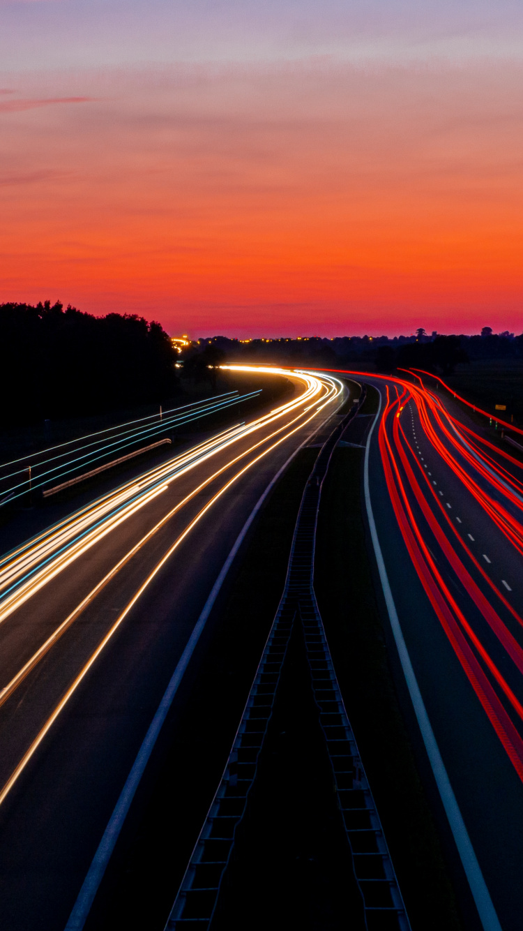 Carretera, Autopista, Rojo, Luz, Noche. Wallpaper in 750x1334 Resolution