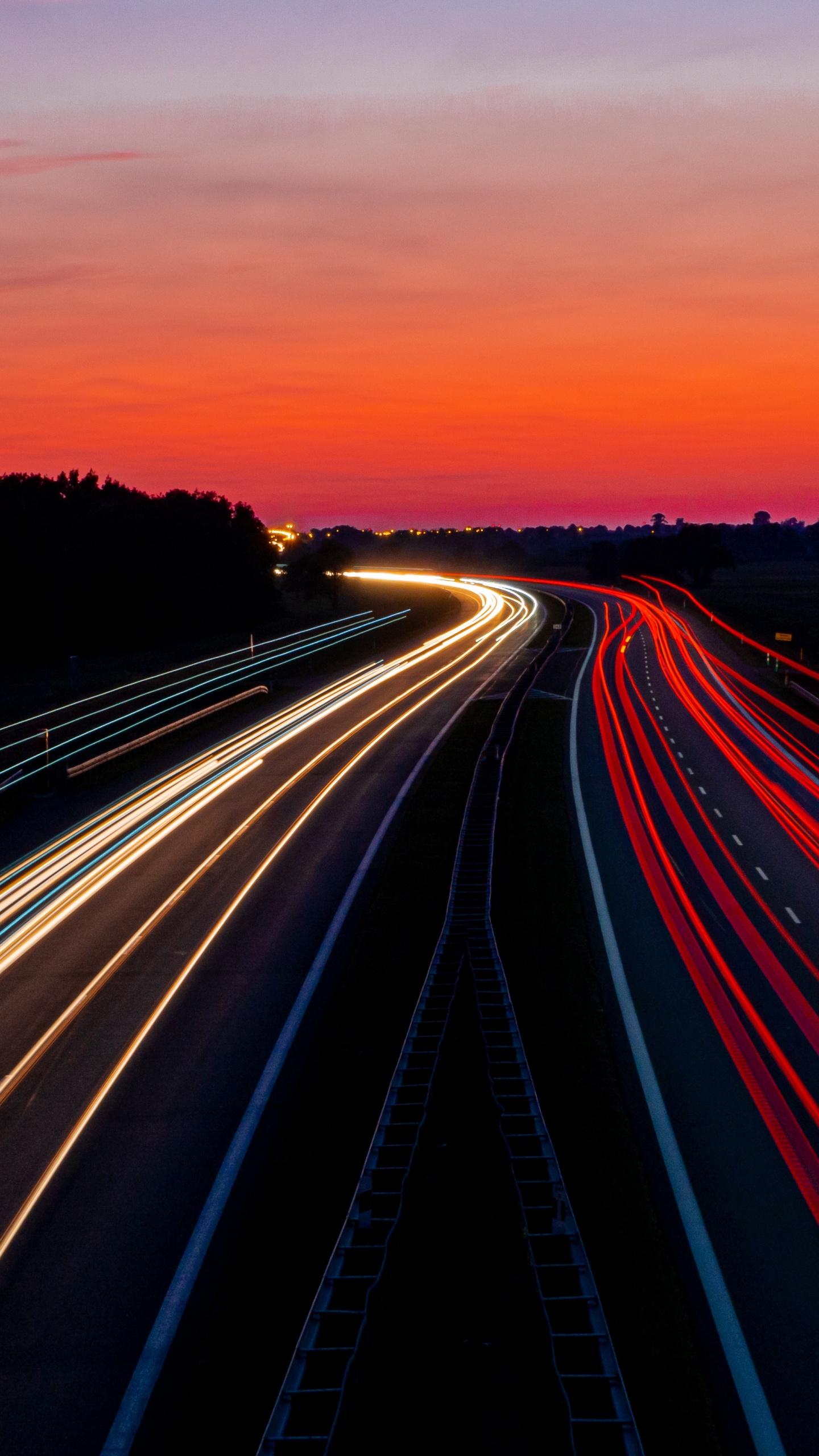 高速公路, 红色的, 地平线, 光, 晚上 壁纸 1440x2560 允许