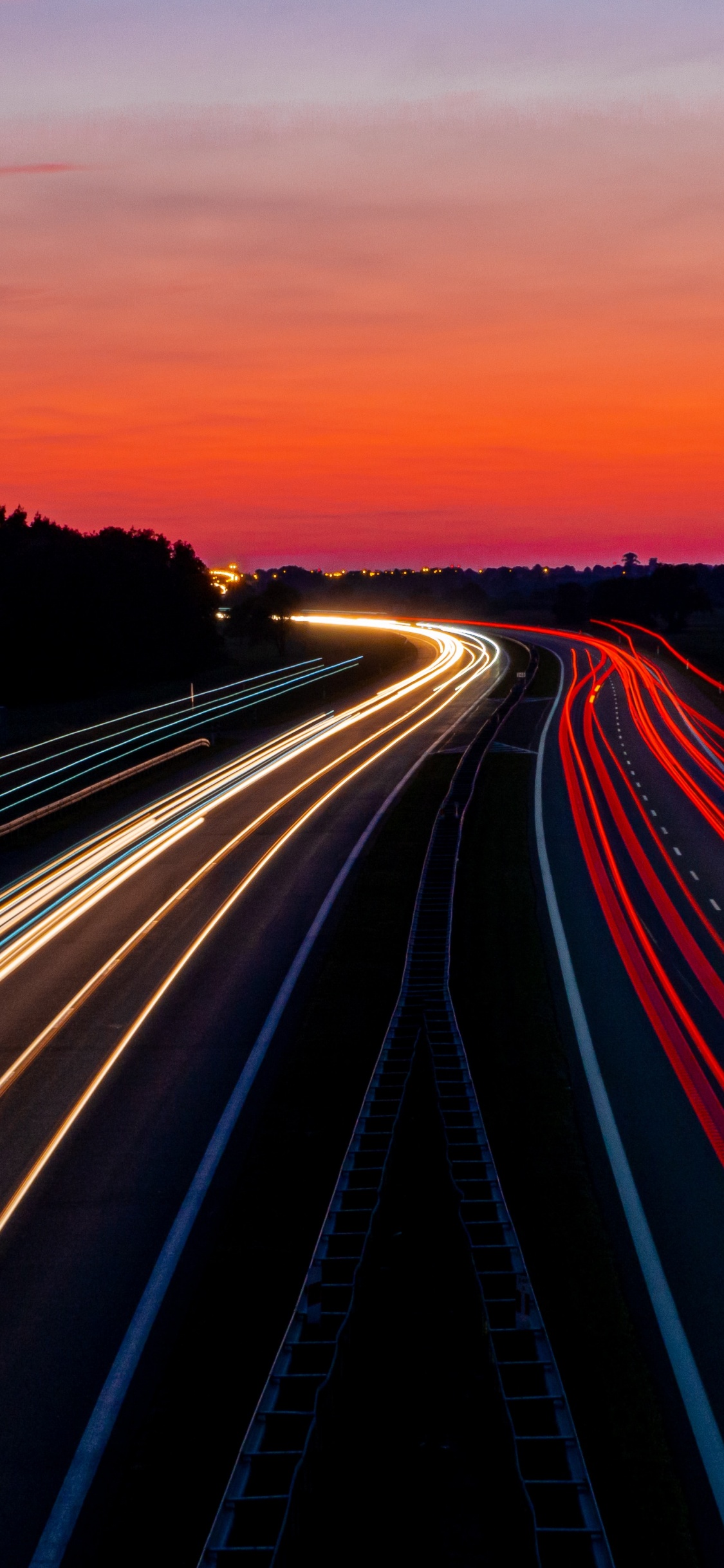 Road, Autobahn, Horizont, Licht, Abend. Wallpaper in 1125x2436 Resolution