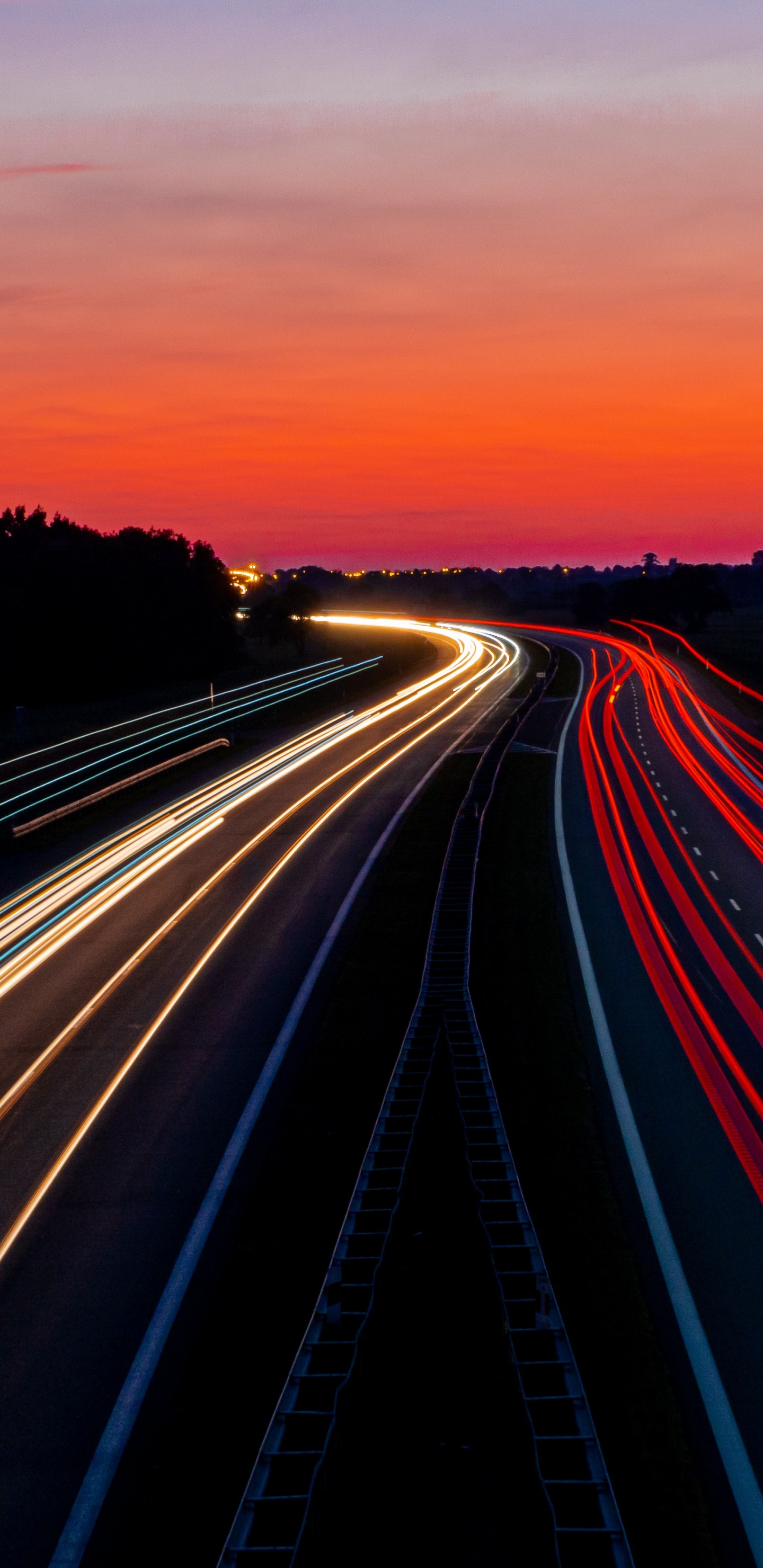 Road, Autobahn, Horizont, Licht, Abend. Wallpaper in 1440x2960 Resolution