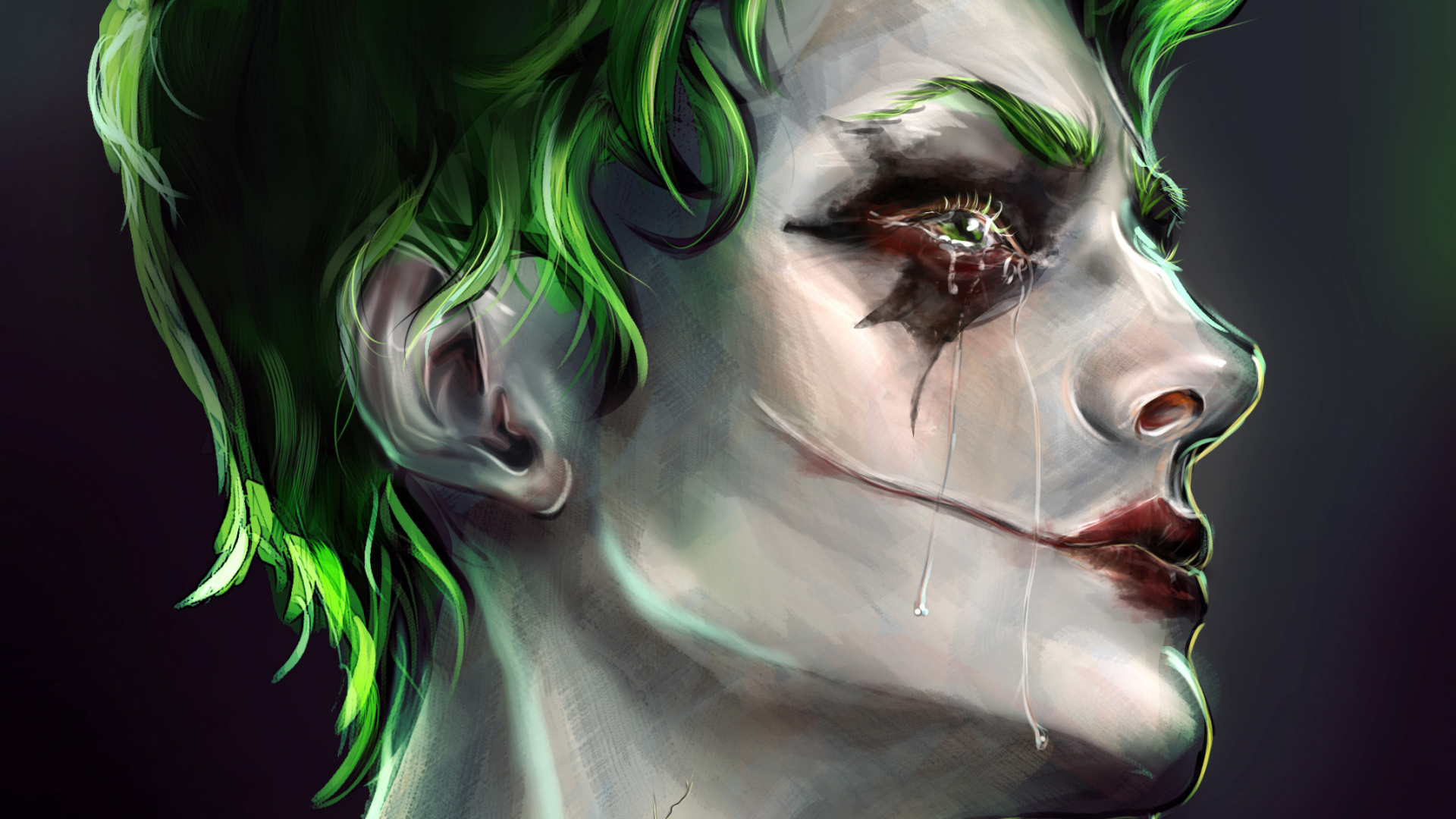Woman With Green Hair and Black Eye Mask Painting. Wallpaper in 1920x1080 Resolution
