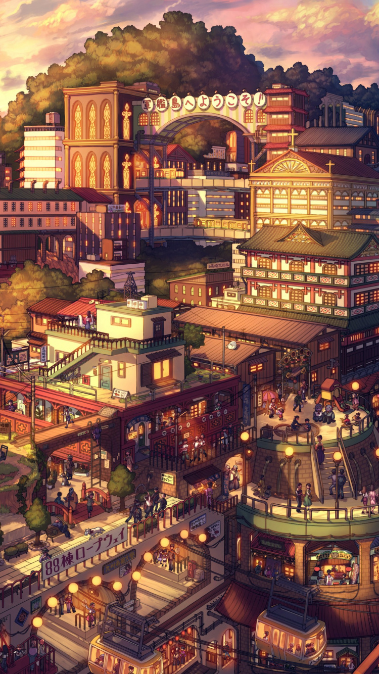 Japan, Anime, Stadtlandschaften, Metropole, Illustration. Wallpaper in 750x1334 Resolution