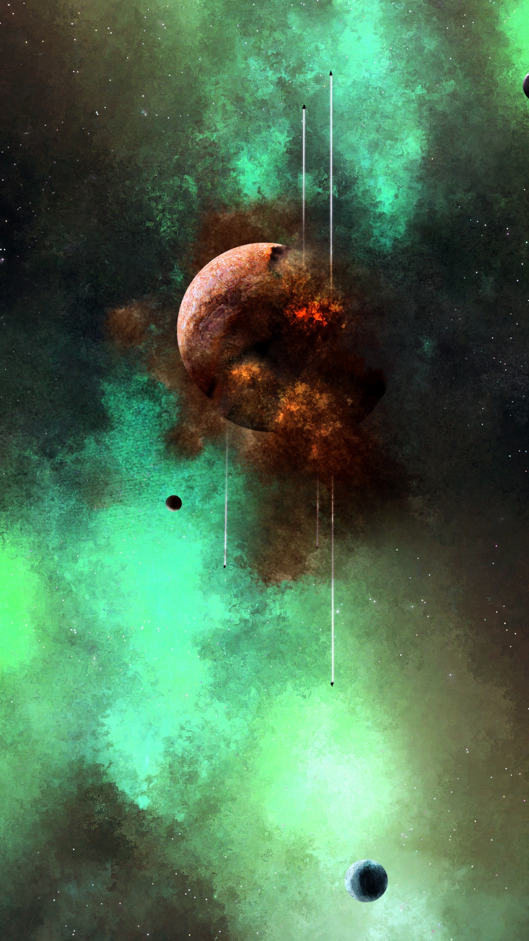 Brauner Und Schwarzer Planet Mit Sternen. Wallpaper in 1080x1920 Resolution