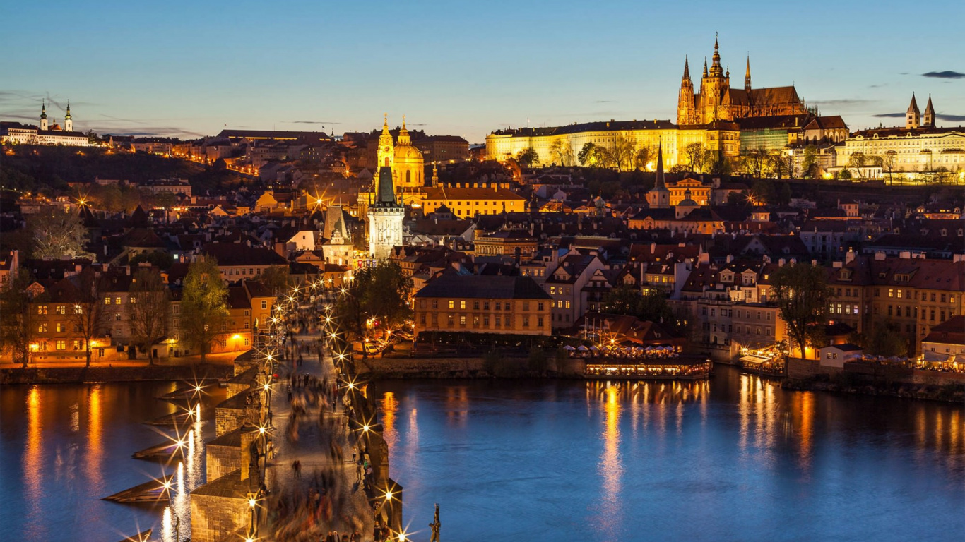 Skyline Der Stadt Bei Nacht Night. Wallpaper in 1366x768 Resolution