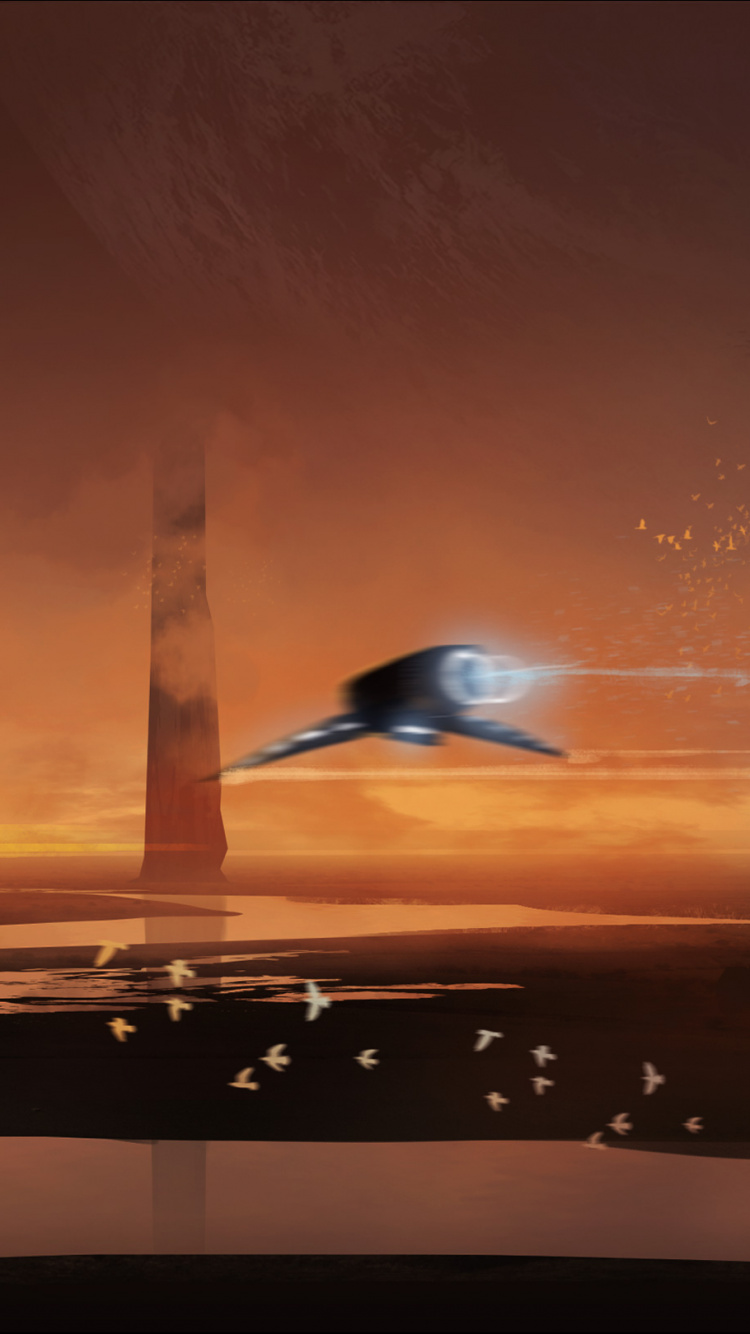 Bird Flying Over The Sea During Sunset. Wallpaper in 750x1334 Resolution