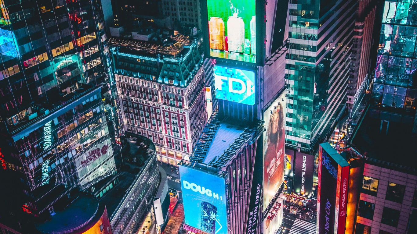 Times Square, Gratte-ciel, Bâtiment, Tour de Bloc, Électricité. Wallpaper in 1366x768 Resolution