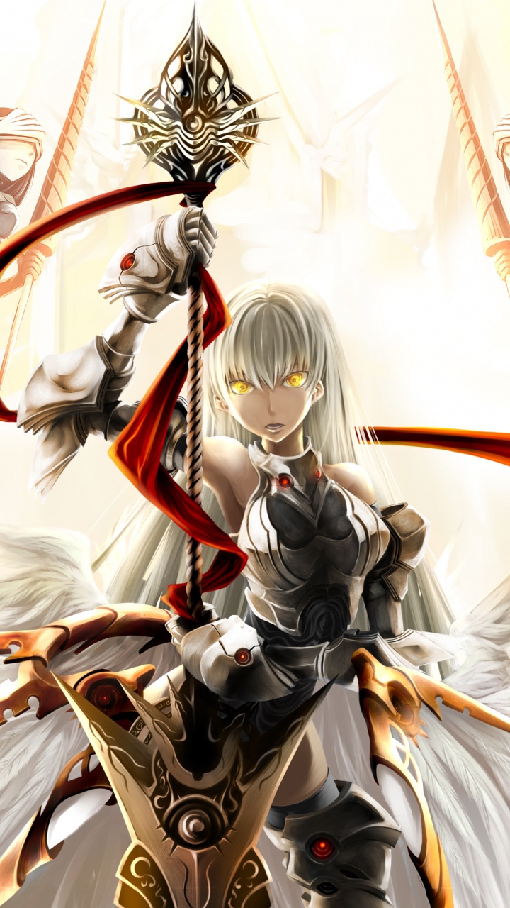 Frau im Schwarz-goldenen Kleid Anime-Charakter. Wallpaper in 720x1280 Resolution