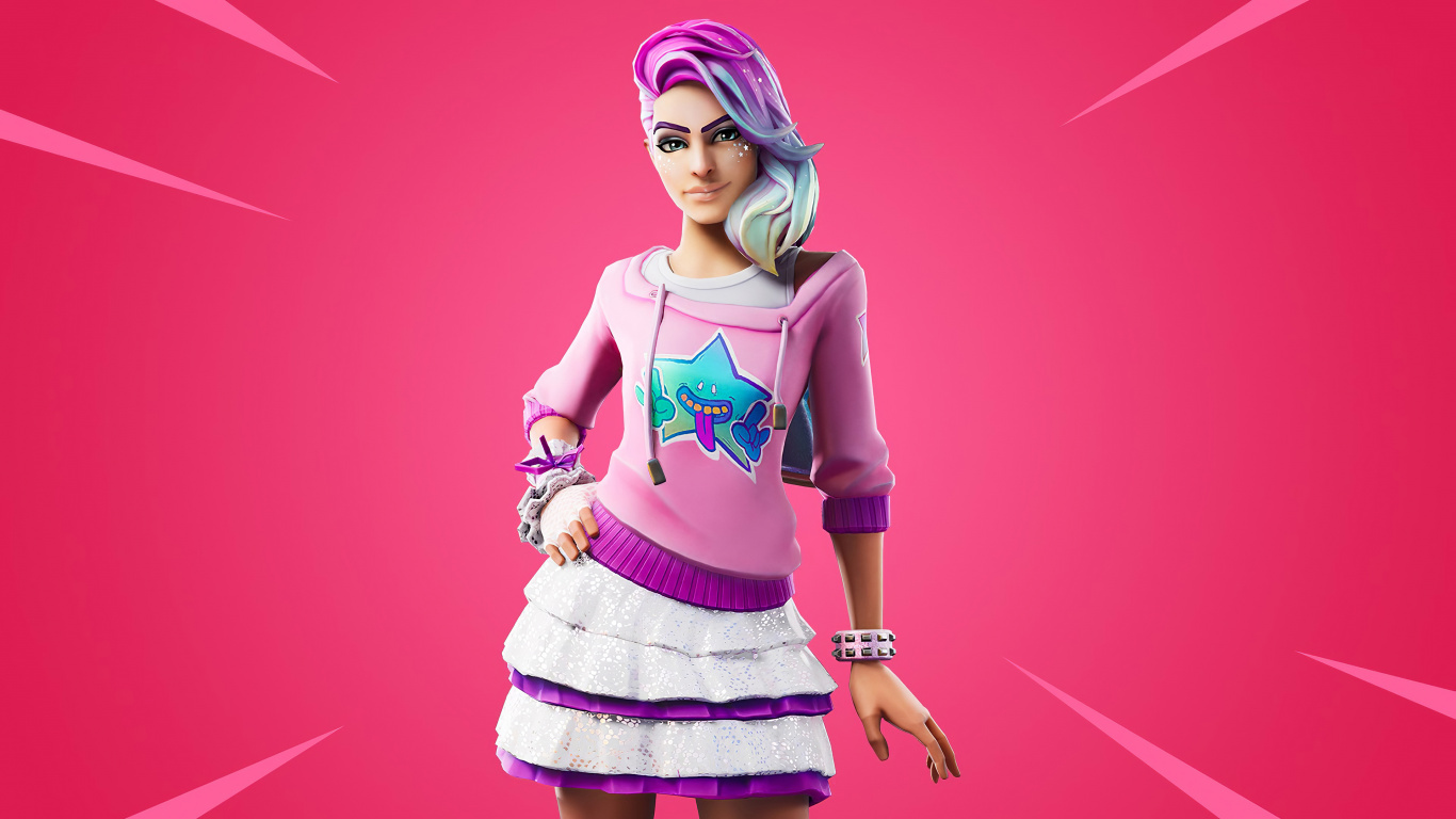 Fortnite, Epic Games, Skin, Battle Pass, Pink. Wallpaper in 1366x768 Resolution