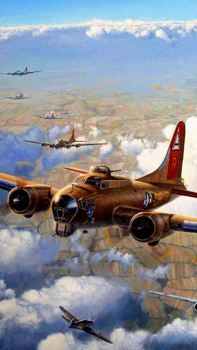 Avion à Réaction Marron et Rouge Dans L'air Sous Des Nuages Blancs Pendant la Journée. Wallpaper in 750x1334 Resolution