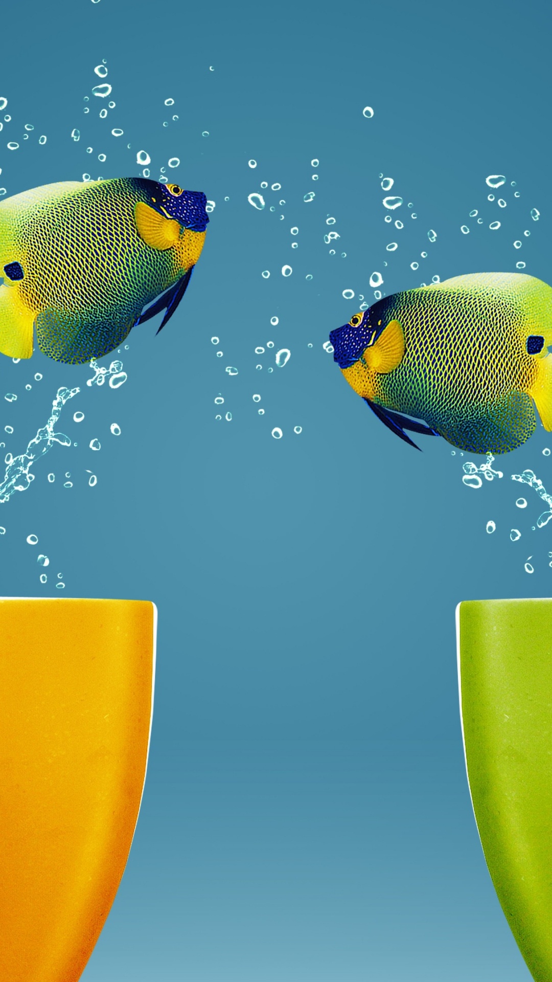 Pez Amarillo y Verde en el Agua. Wallpaper in 1080x1920 Resolution