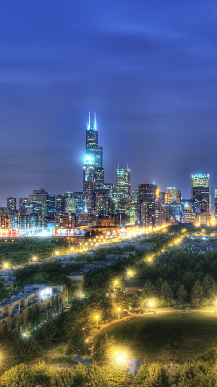 Green Trees and City Lights During Night Time. Wallpaper in 720x1280 Resolution