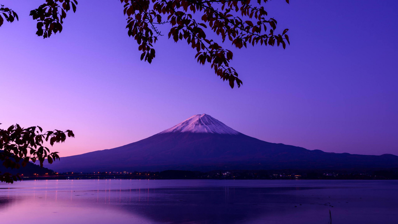 富士山, 性质, 反射, 地平线, 黄昏 壁纸 1366x768 允许