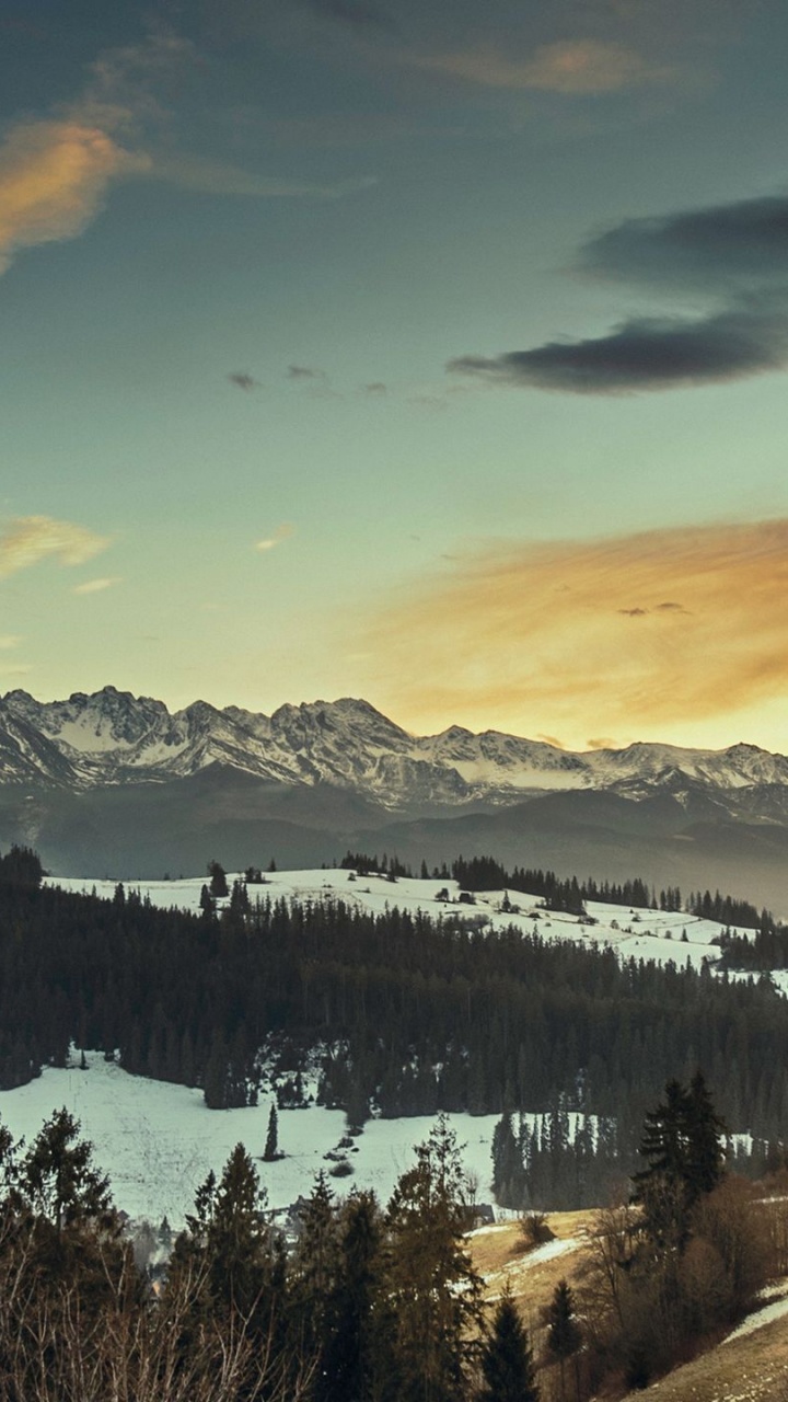 Green Trees and Snow Covered Mountains Under Blue Sky and White Clouds During Daytime. Wallpaper in 720x1280 Resolution