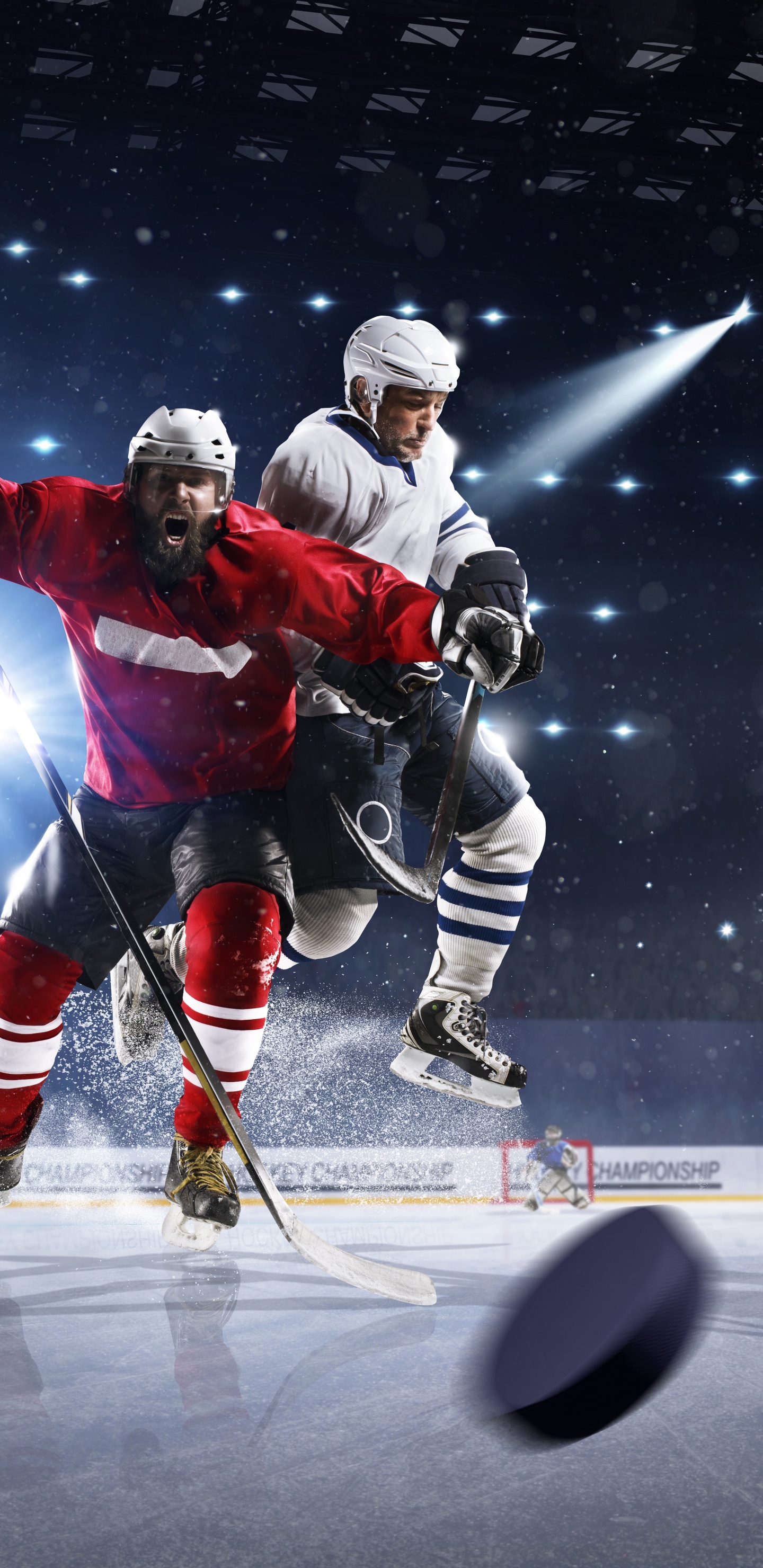 Eishockeyspieler Auf Dem Eishockeyfeld. Wallpaper in 1440x2960 Resolution