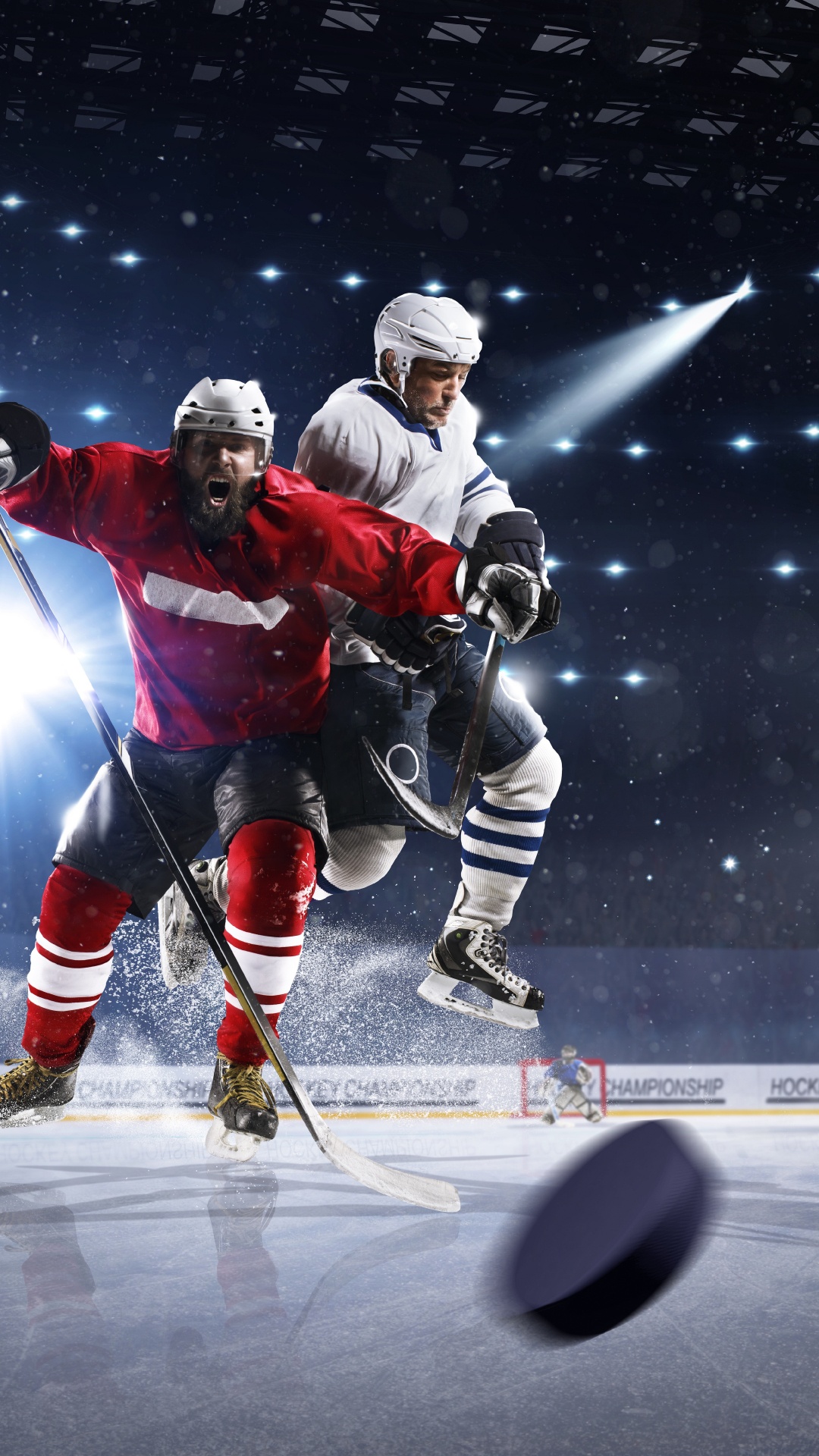 Ice Hockey Players on Ice Hockey Field. Wallpaper in 1080x1920 Resolution