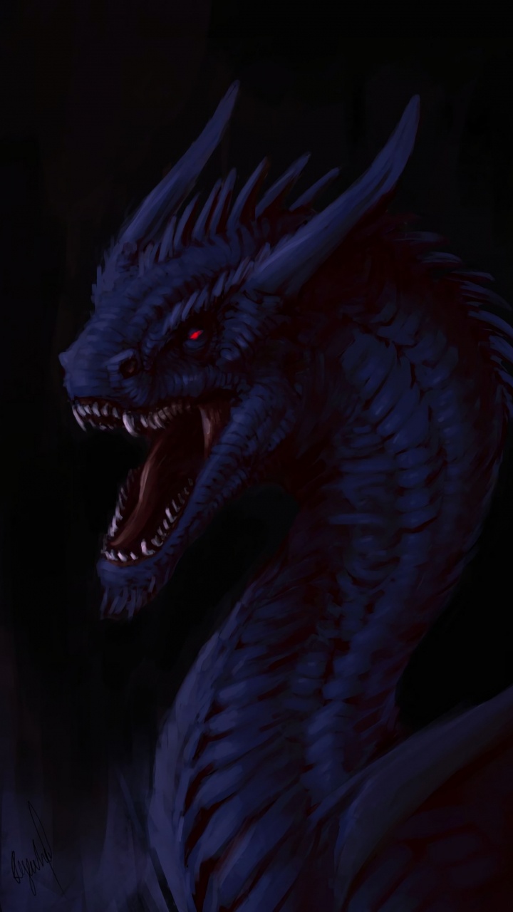 Blauer Drache Mit Schwarzem Hintergrund. Wallpaper in 720x1280 Resolution