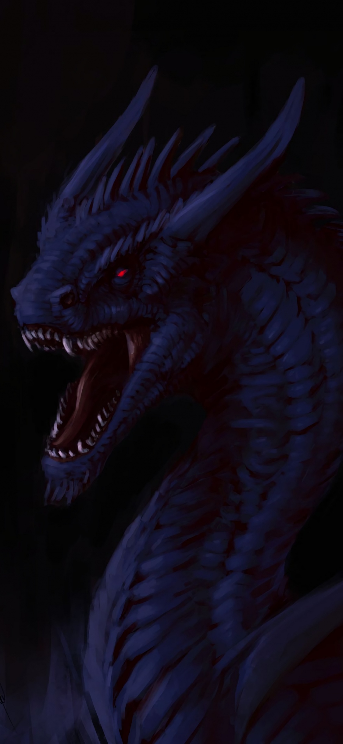 Blue Dragon With Black Background. Wallpaper in 1125x2436 Resolution