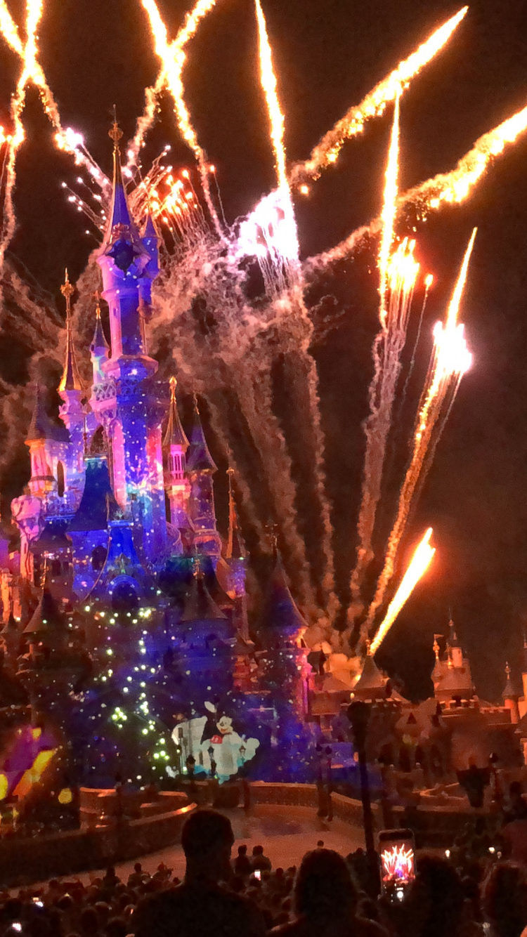 Disneyland, Feuerwerk, Silvester, Sehenswürdigkeit, Nacht. Wallpaper in 750x1334 Resolution
