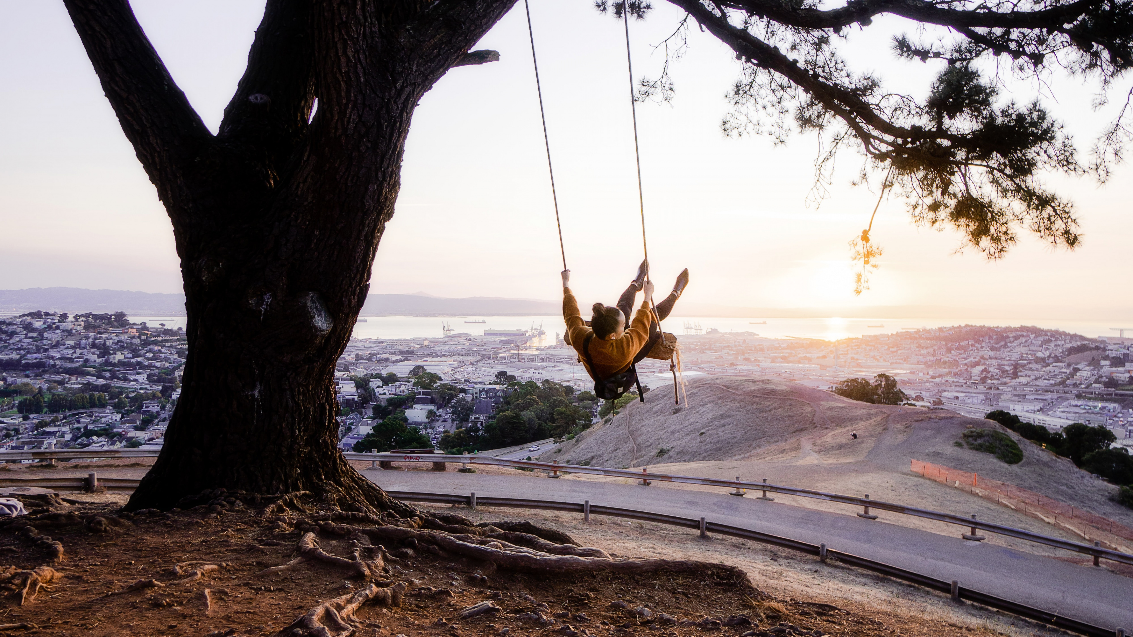 Brauner Baumstamm am Strand Bei Sonnenuntergang. Wallpaper in 3840x2160 Resolution