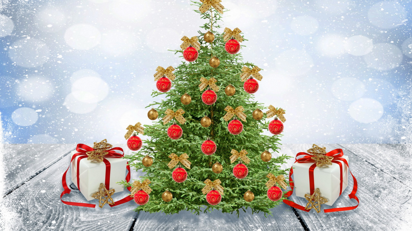 El Día De Navidad, Nochevieja, Árbol de Año Nuevo, Decoración de la Navidad, Adorno de Navidad. Wallpaper in 1366x768 Resolution