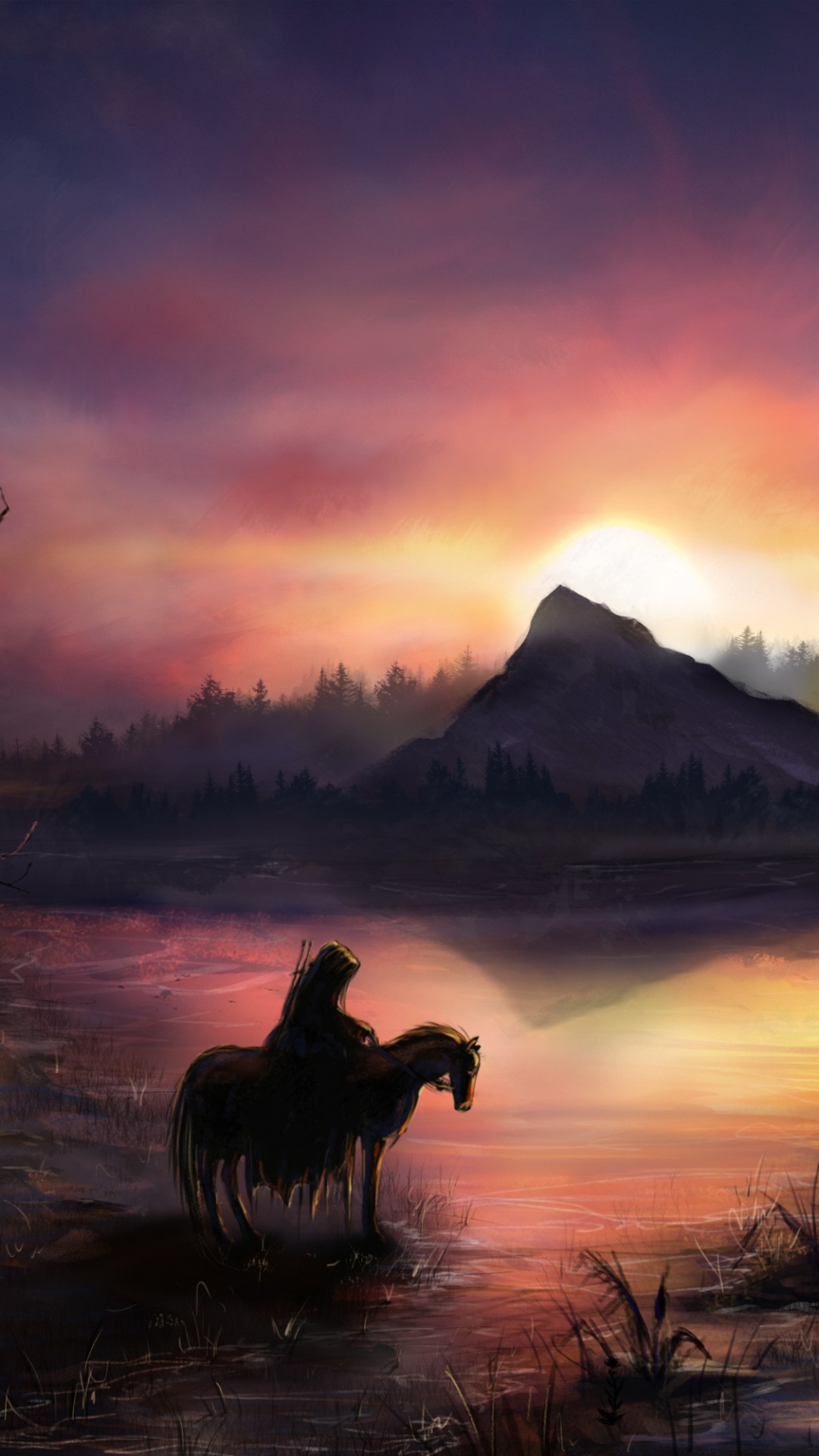 Sonnenaufgang, Digitale Kunst, Sonnenuntergang, Natur, Naturlandschaft. Wallpaper in 1080x1920 Resolution