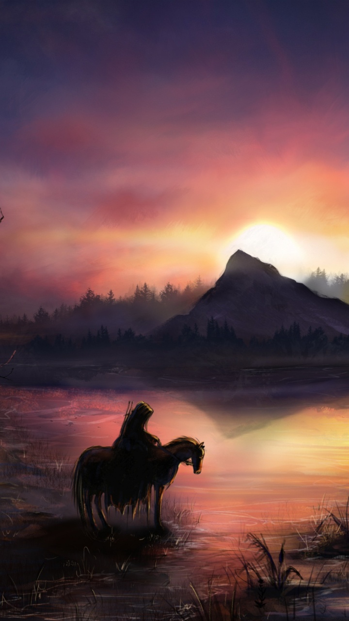 Sonnenaufgang, Digitale Kunst, Sonnenuntergang, Natur, Naturlandschaft. Wallpaper in 720x1280 Resolution