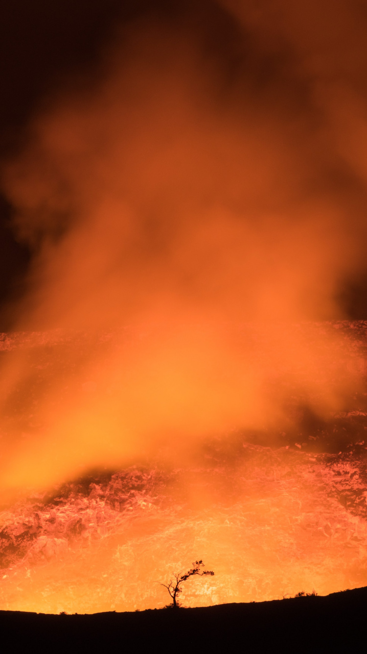 Orange and Red Smoke on Brown Wooden Table. Wallpaper in 750x1334 Resolution