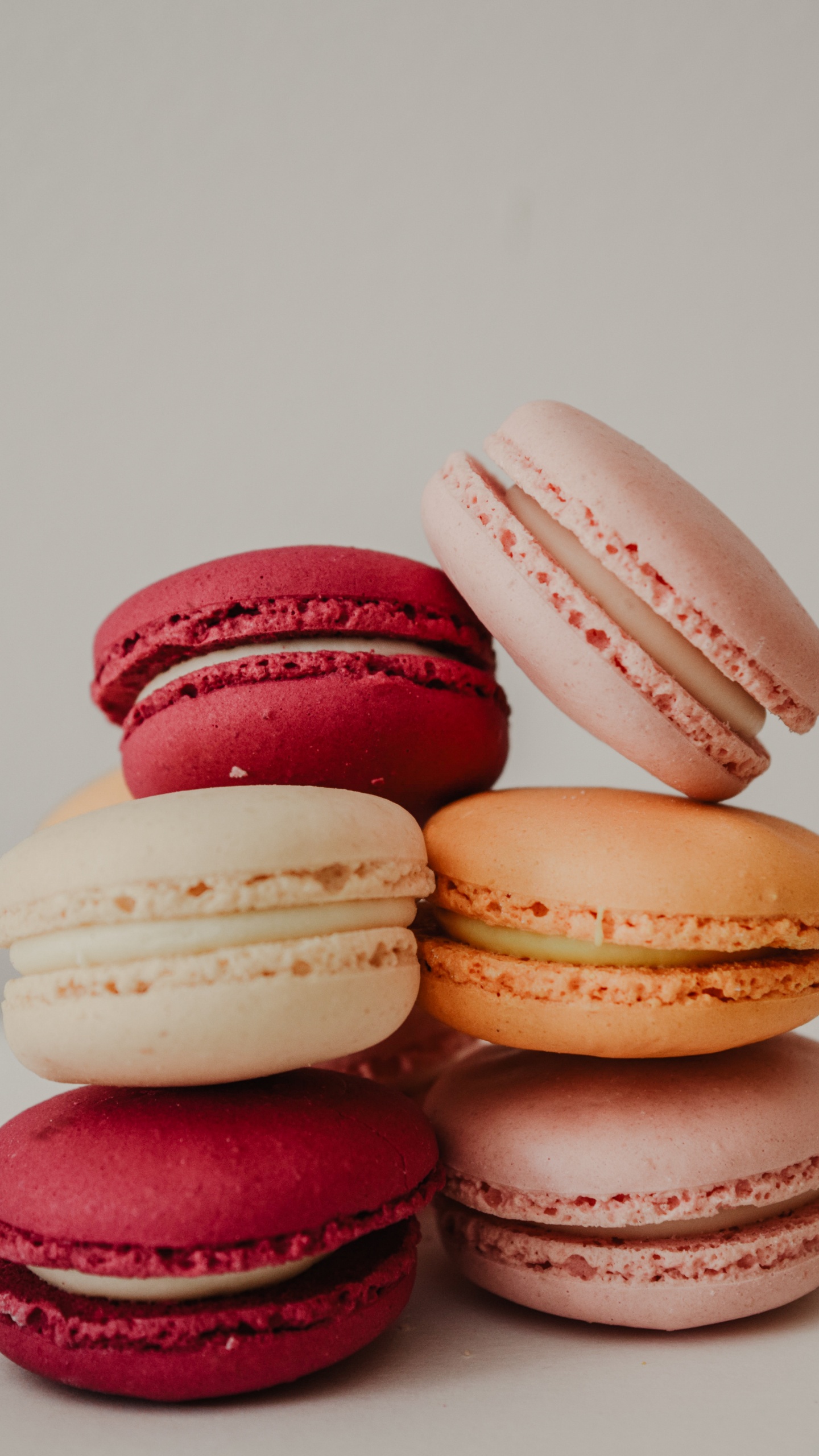 3 Pink and White Macaroons. Wallpaper in 1440x2560 Resolution