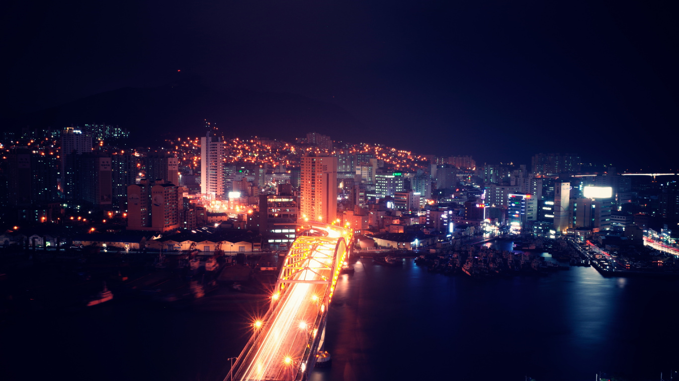 City Skyline During Night Time. Wallpaper in 1366x768 Resolution